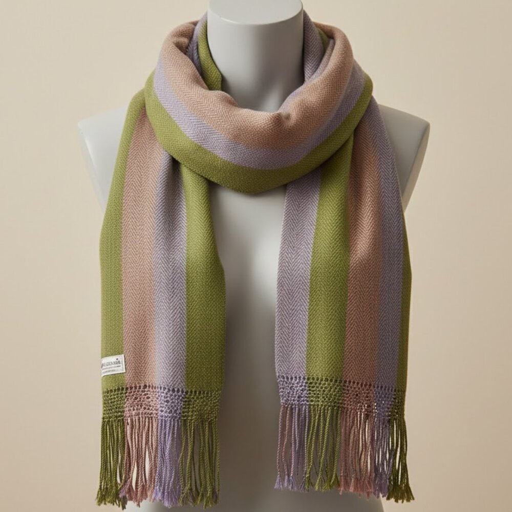 Art Susara Green and Purple Alpaca Wool Scarf